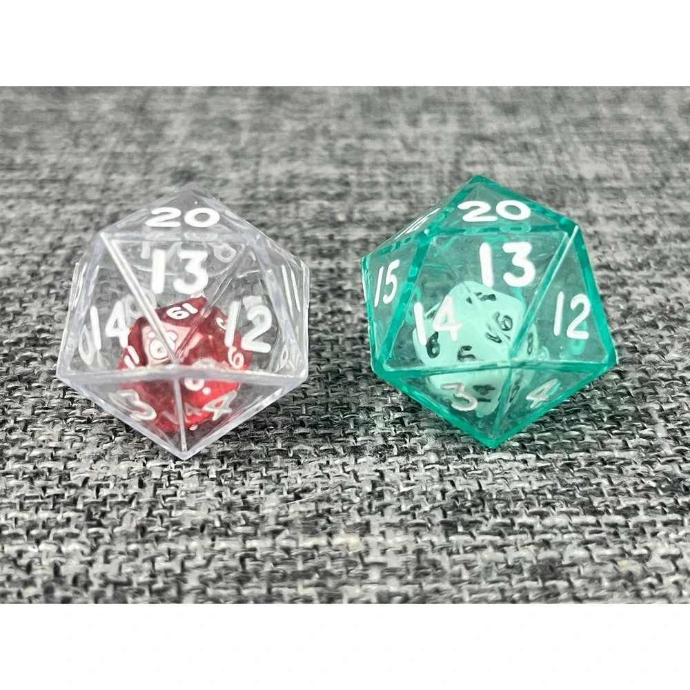 Green And Clear Double Dice RPG Gaming D20 Twenty Sided Game 25mm Die Math Pair